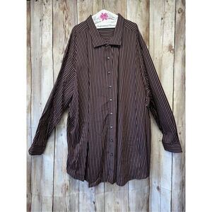 6XLT SYNRGY Blk/Red Striped Long Sleeve Collared Casual Button Up Cotton Shirt